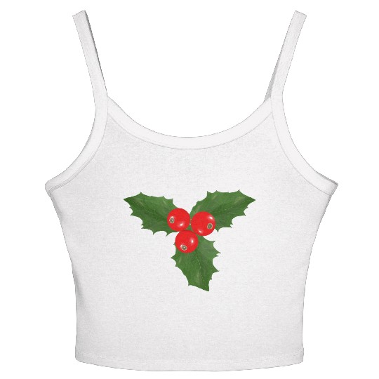 Christmas Holly Leaf and Berry Design Women's Spaghetti Strap Tank Top