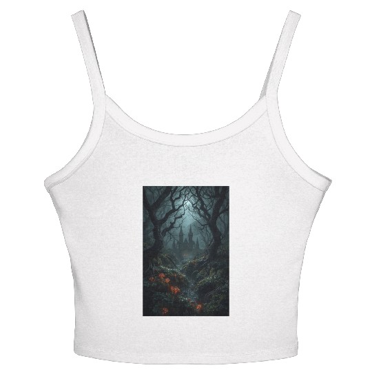 Enchanted Forest with Haunted Castle Women's Spaghetti Strap Tank Top