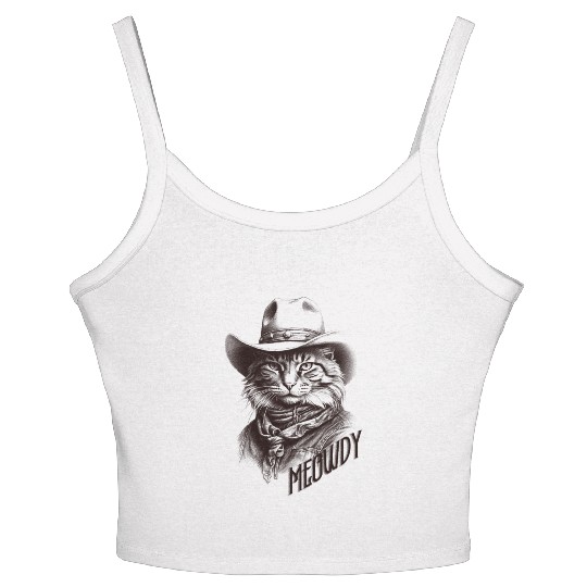 Western Cat Cowboy Funny Meowdy Wild West  Women's Spaghetti Strap Tank Top