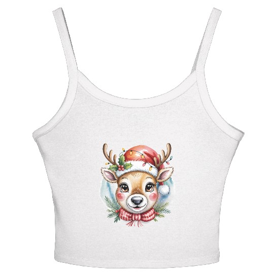 Cute Rudolph Reindeer Watercolor Christmas Art Women's Spaghetti Strap Tank Top