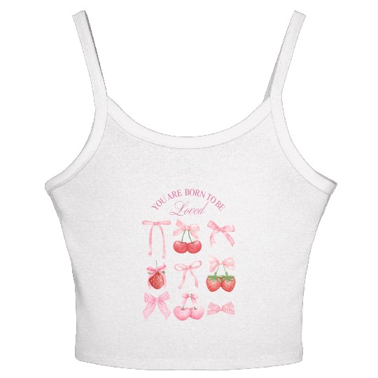 Cherry and Strawberry Bow Motif  Women's Spaghetti Strap Tank Top