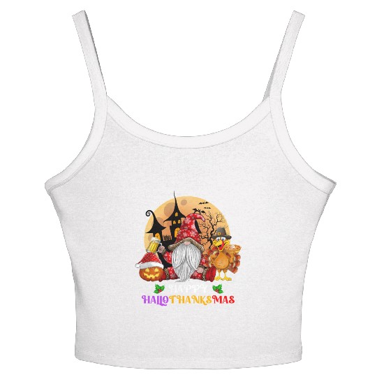 Happy Hallothanksmas Halloween Thanksgiving Xmas Women's Spaghetti Strap Tank Top
