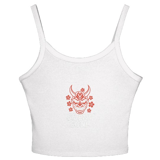 Demon Mask Cherry Blossom Design Women's Spaghetti Strap Tank Top