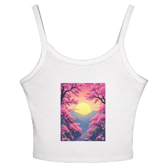 Cherry Blossom Sunset Path Women's Spaghetti Strap Tank Top