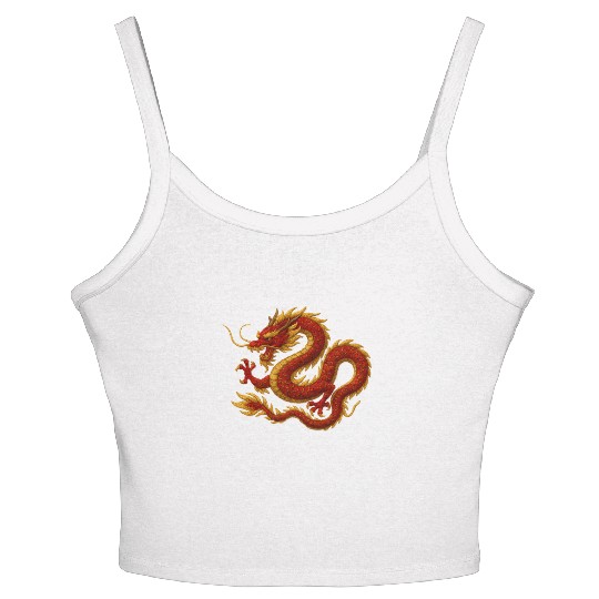 Elegant Red and Gold Dragon Design Women's Spaghetti Strap Tank Top