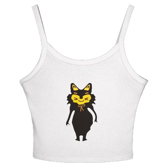 Whimsical Cat with Bright Yellow Face Women's Spaghetti Strap Tank Top