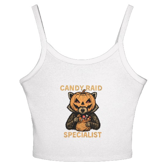 Candy Raid Specialist Halloween Raccoon Pumpkin Women's Spaghetti Strap Tank Top