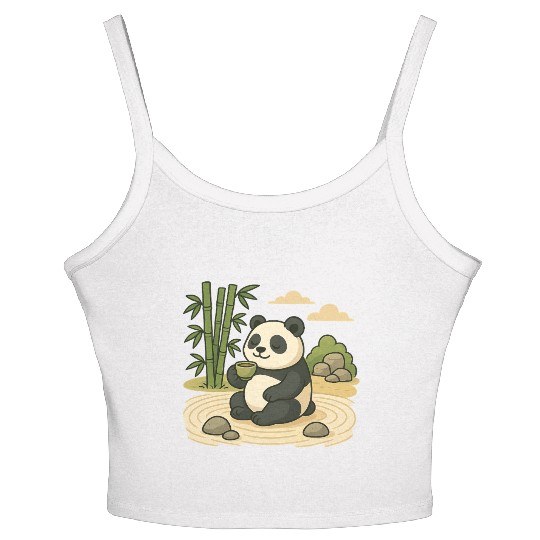 Serene Panda in Bamboo Garden Women's Spaghetti Strap Tank Top