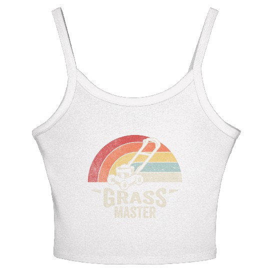 Grass Master Lawn Mowing Lawn Mower  Funny Retro Women's Spaghetti Strap Tank Top