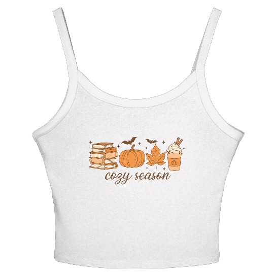 Cozy Season Pumpkin Latte Halloween Books & Leaves Women's Spaghetti Strap Tank Top