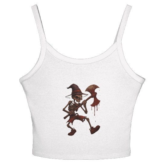 Haunted Skeleton Witch on Battle Axe Women's Spaghetti Strap Tank Top