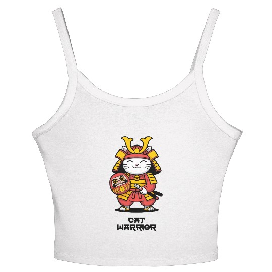 Kawaii Samurai Cat with Daruma Doll – Japanese  Women's Spaghetti Strap Tank Top