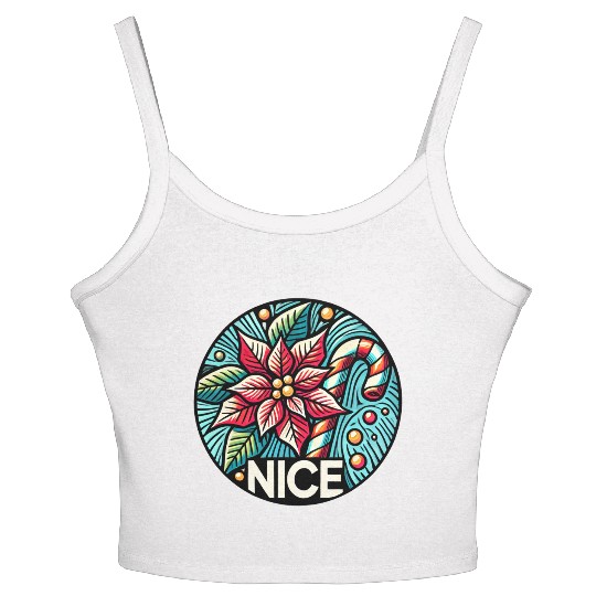 Festive Poinsettia Holiday Patch Women's Spaghetti Strap Tank Top