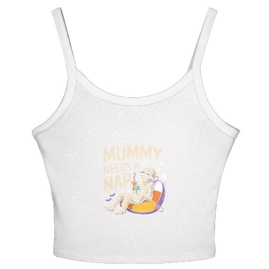 Mummy with Coffee Napping Design Women's Spaghetti Strap Tank Top