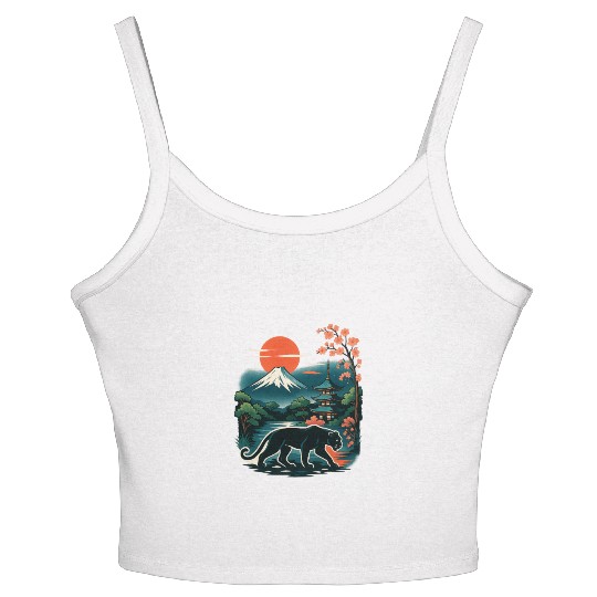 Serene Japanese Landscape with Mount Fuji Women's Spaghetti Strap Tank Top