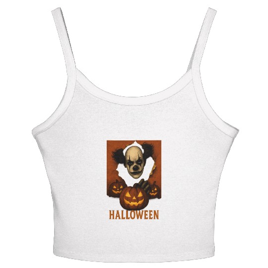 Eerie Clown with Jack-O-Lantern Pumpkins Women's Spaghetti Strap Tank Top