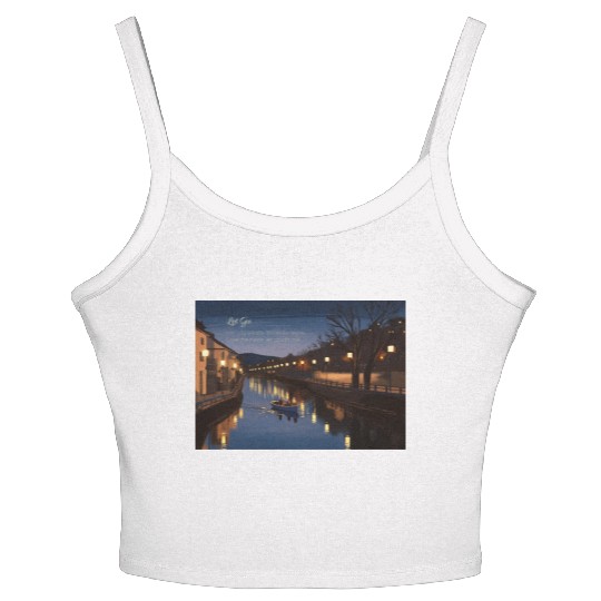 Serene Night Riverside Boat Scene Women's Spaghetti Strap Tank Top