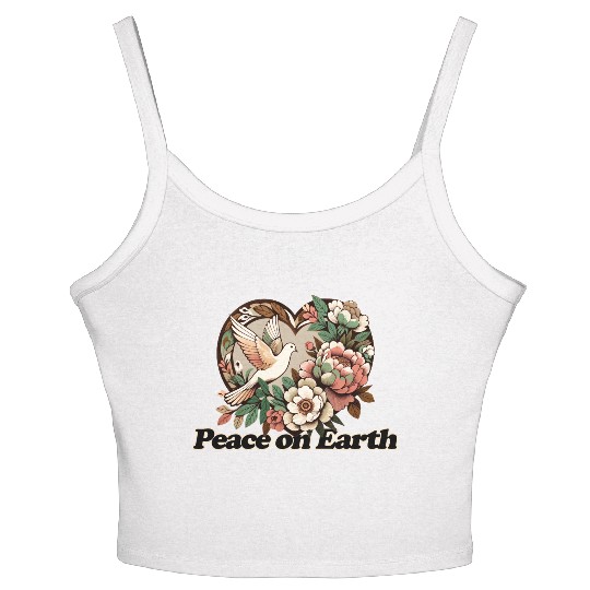 Peaceful Dove Heart Floral Design Women's Spaghetti Strap Tank Top