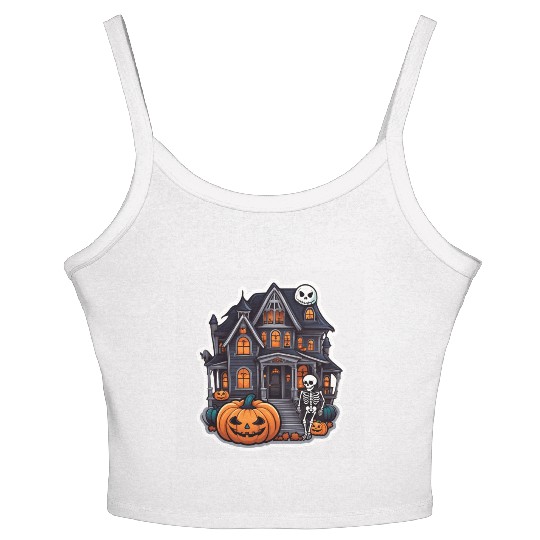 Haunted House Halloween Design Women's Spaghetti Strap Tank Top