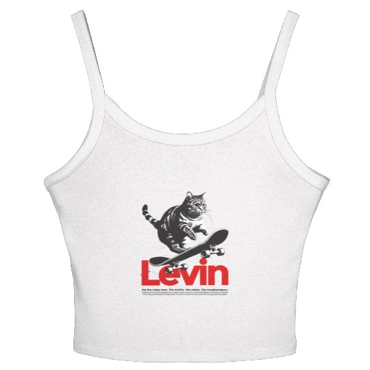 Cool Cat Skateboard with cute Boy Name LEVIN Women's Spaghetti Strap Tank Top