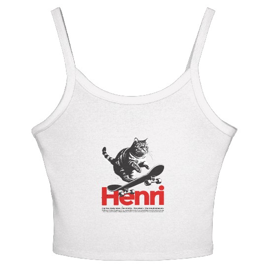 Cool Cat Skateboard with cute Boy Name HENRI Women's Spaghetti Strap Tank Top