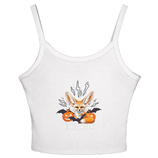 Whimsical Halloween Fox with Bat Wings Women's Spaghetti Strap Tank Top