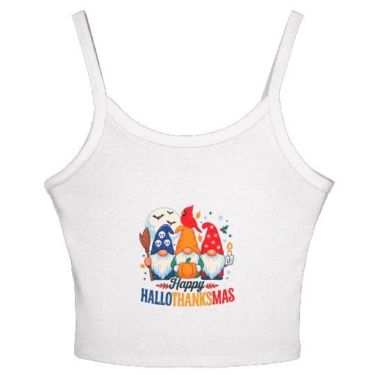 Festive Gnome Thanksgiving Scene Women's Spaghetti Strap Tank Top