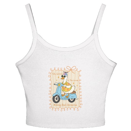 Silly Goose Riding Scooter Design Women's Spaghetti Strap Tank Top