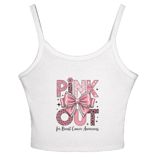Pink Out Breast Cancer Awareness Coquette Bow  Women's Spaghetti Strap Tank Top