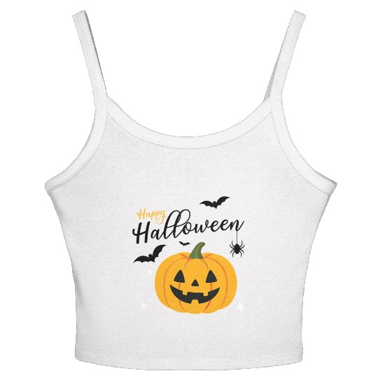 Pumpkin Jack O Lantern Halloween Design Women's Spaghetti Strap Tank Top