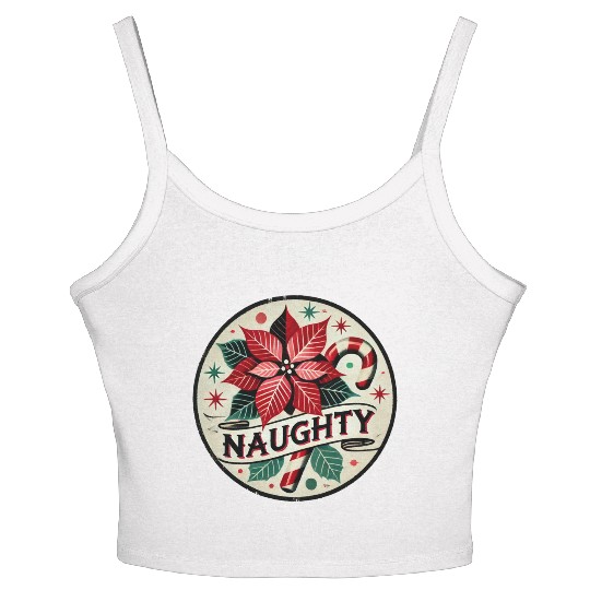 Festive Poinsettia Naughty Holiday Design Women's Spaghetti Strap Tank Top