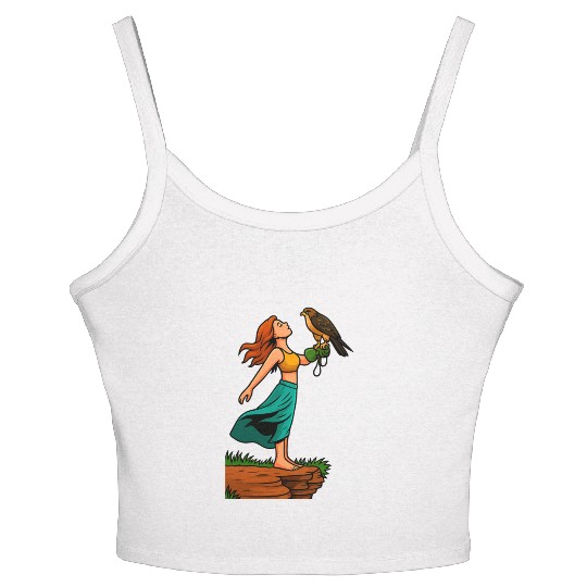 Woman with Hawk on Arm in Nature Scene Women's Spaghetti Strap Tank Top