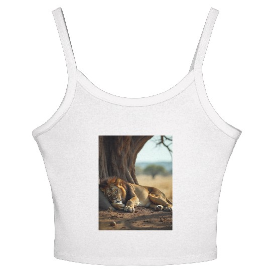 Serene African Lion Resting Scene Women's Spaghetti Strap Tank Top