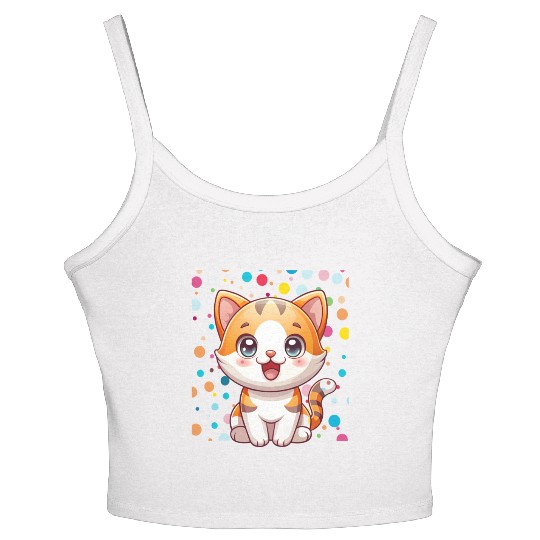 Adorable Cartoon Cute Cat Polka Dots  Women's Spaghetti Strap Tank Top
