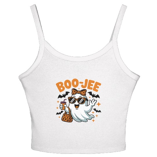 Boo-Jee Ghost Cute Leopard Print Halloween Boojee Women's Spaghetti Strap Tank Top