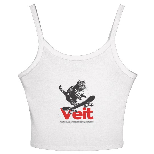 Cool Cat Skateboard with cute Boy Name VEIT Women's Spaghetti Strap Tank Top
