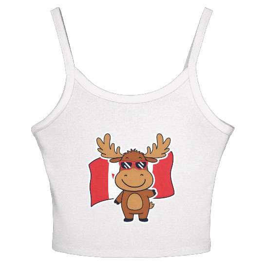 Playful Moose with Canadian Flag Women's Spaghetti Strap Tank Top