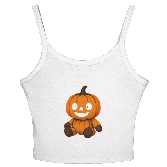 Pumpkin Plush Toy with Jack-o'-Lantern Face Women's Spaghetti Strap Tank Top