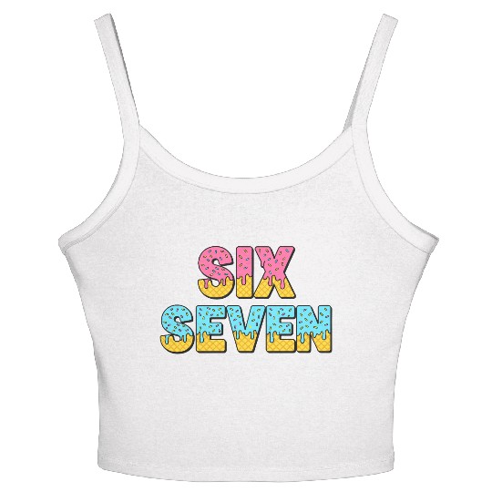 67 Six Seven Meme Funny Ice Cream Drip Waffle Cone Women's Spaghetti Strap Tank Top
