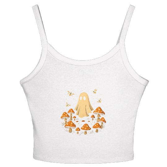 Enchanted Mushroom and Ghost Illustration Women's Spaghetti Strap Tank Top