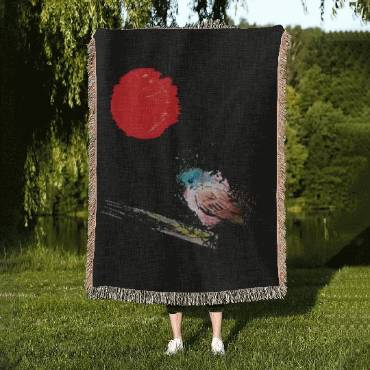 Murakami Birds Red Moon Japenese Woven Blankets