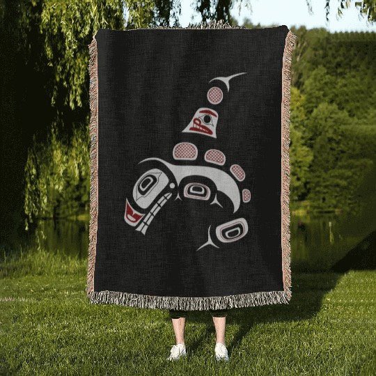 Native American Red Black Haida Orca Killer Whale Woven Blankets