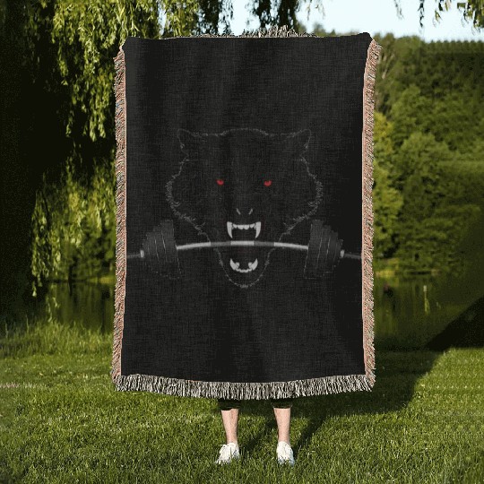 weight lifting wolf clear Woven Blankets