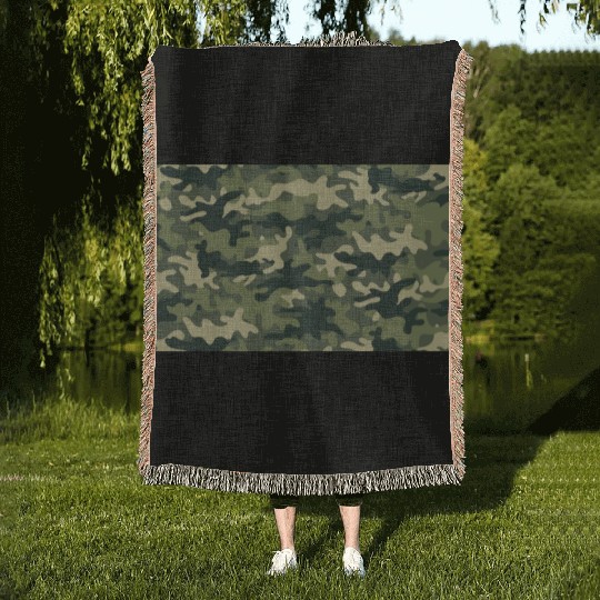 Camouflage pattern green Woven Blankets
