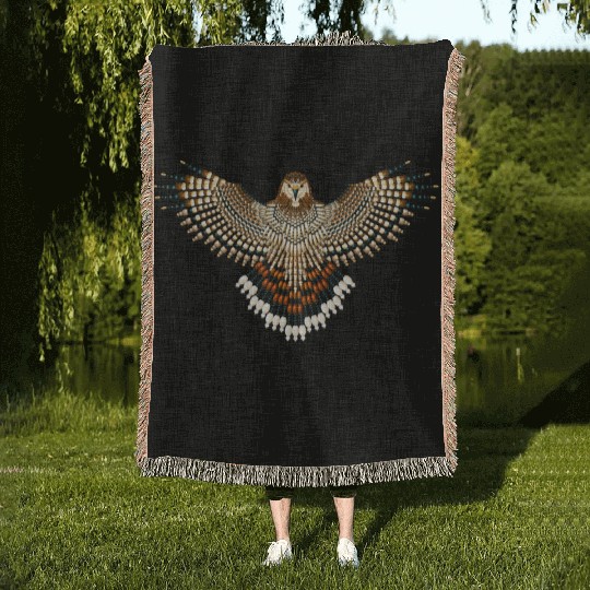 Beaded Red-Tailed Hawk Woven Blankets