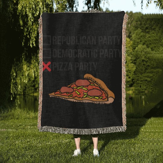 Republican Party vs Democratic Party vs Pizza Part Woven Blankets