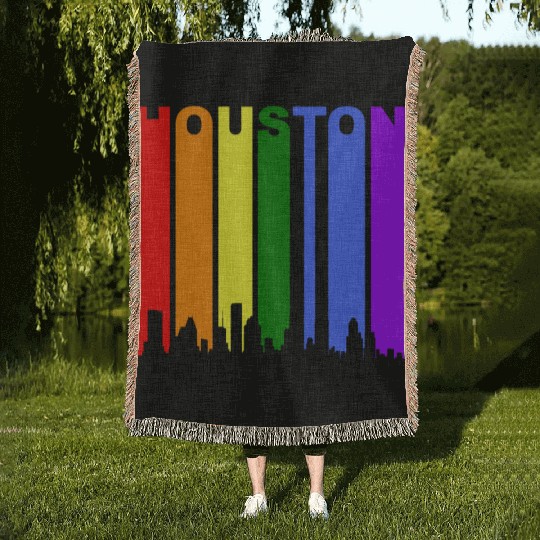 Houston Texas Rainbow Skyline LGBT Gay Pride Woven Blankets