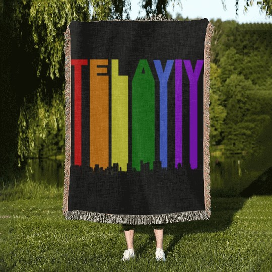 Tel Aviv Israel Skyline Rainbow LGBT Gay Pride Woven Blankets