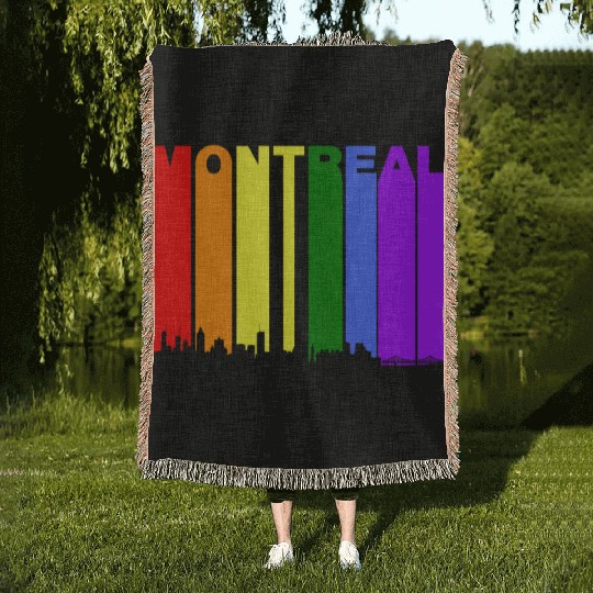 Montreal Quebec Skyline Rainbow LGBT Gay Pride Woven Blankets