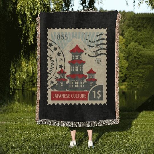 japanese culture stamp Woven Blankets